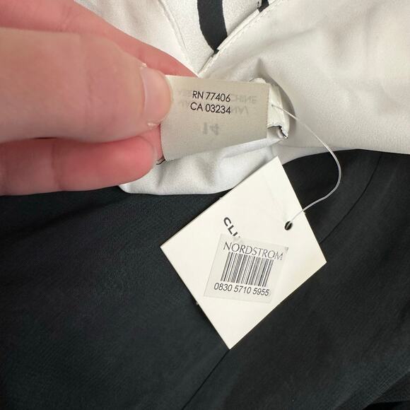 Club Monaco Women’s 14 Silk Double V-Neck Mini Dress White Black Floral Slip NWT - Picture 4 of 10